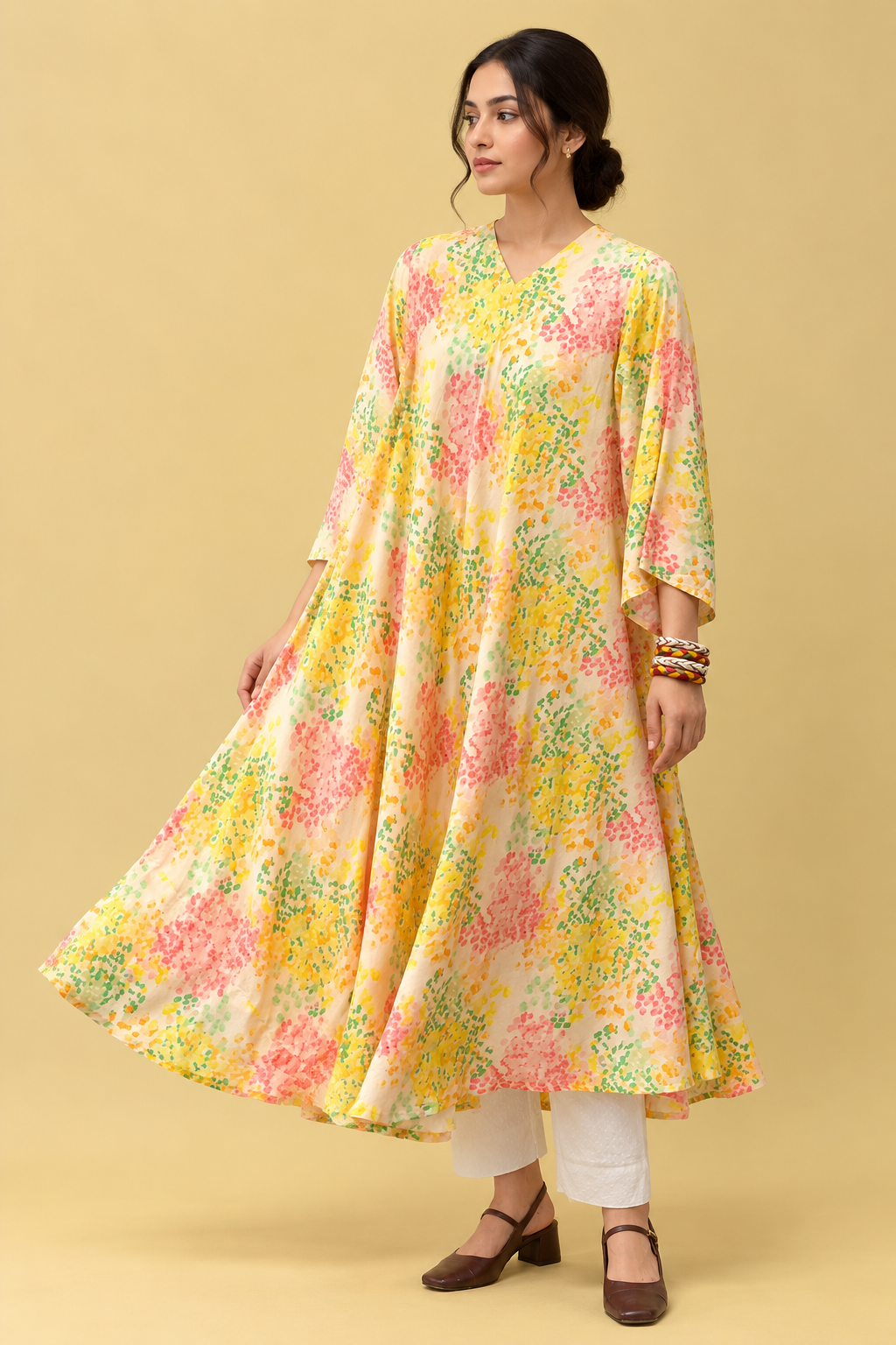 Floral Printed Muslin Flare Top