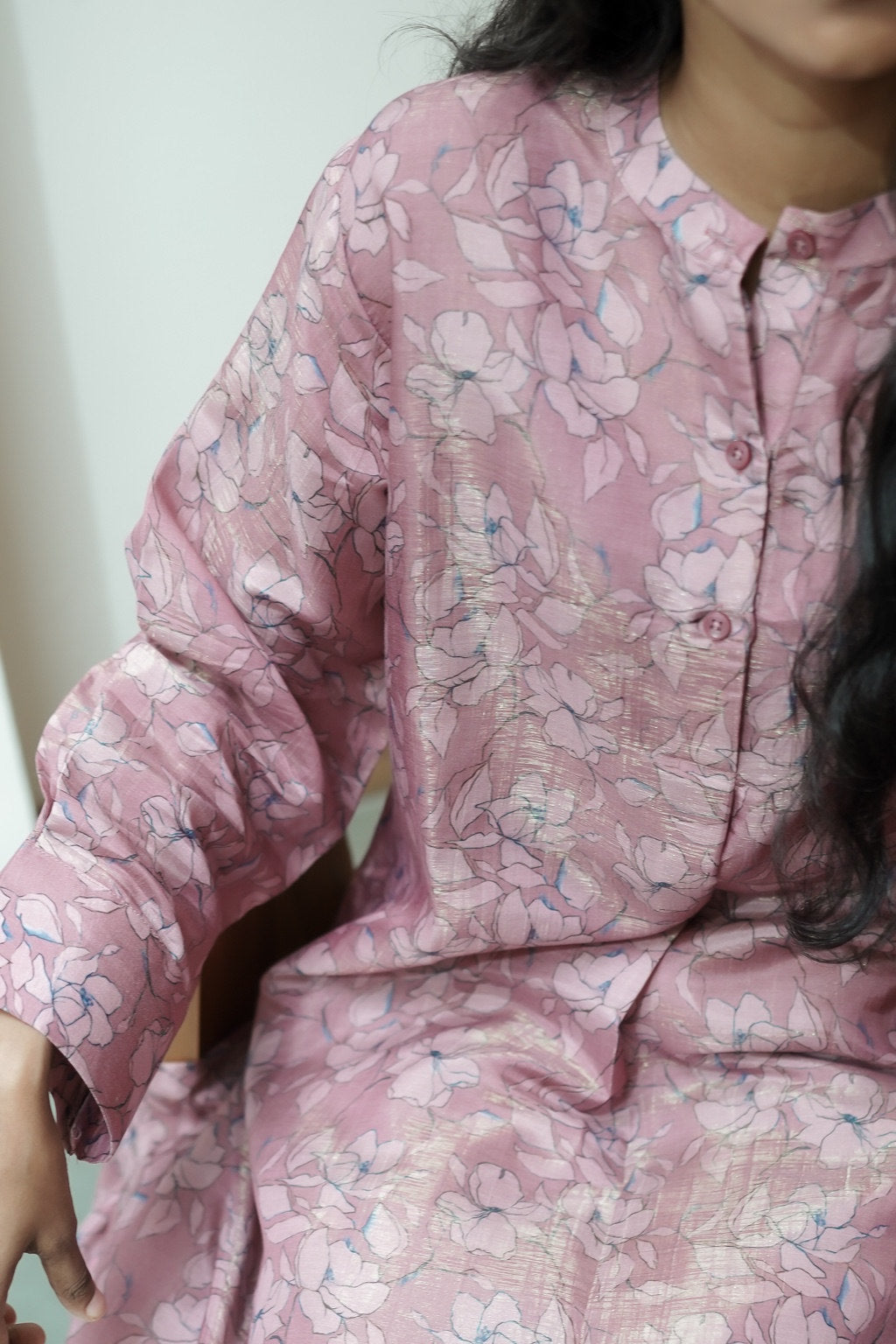 Shimmer Gold Floral Printed Muslin Top
