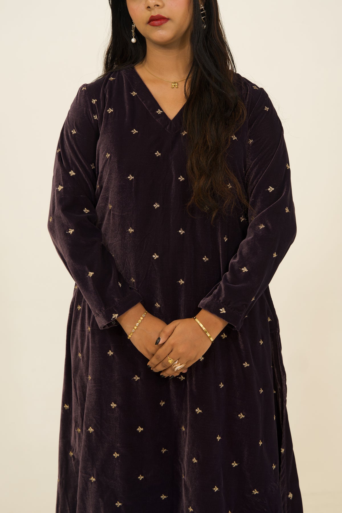 Velvet Gold Thread Embroidered Co-ord Set