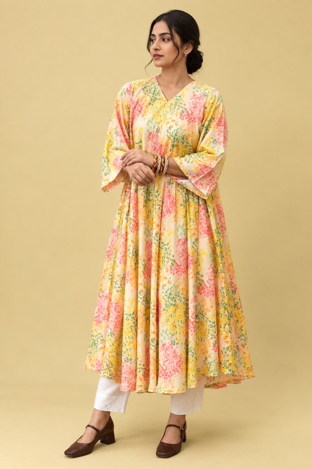 Floral Printed Muslin Flare Top