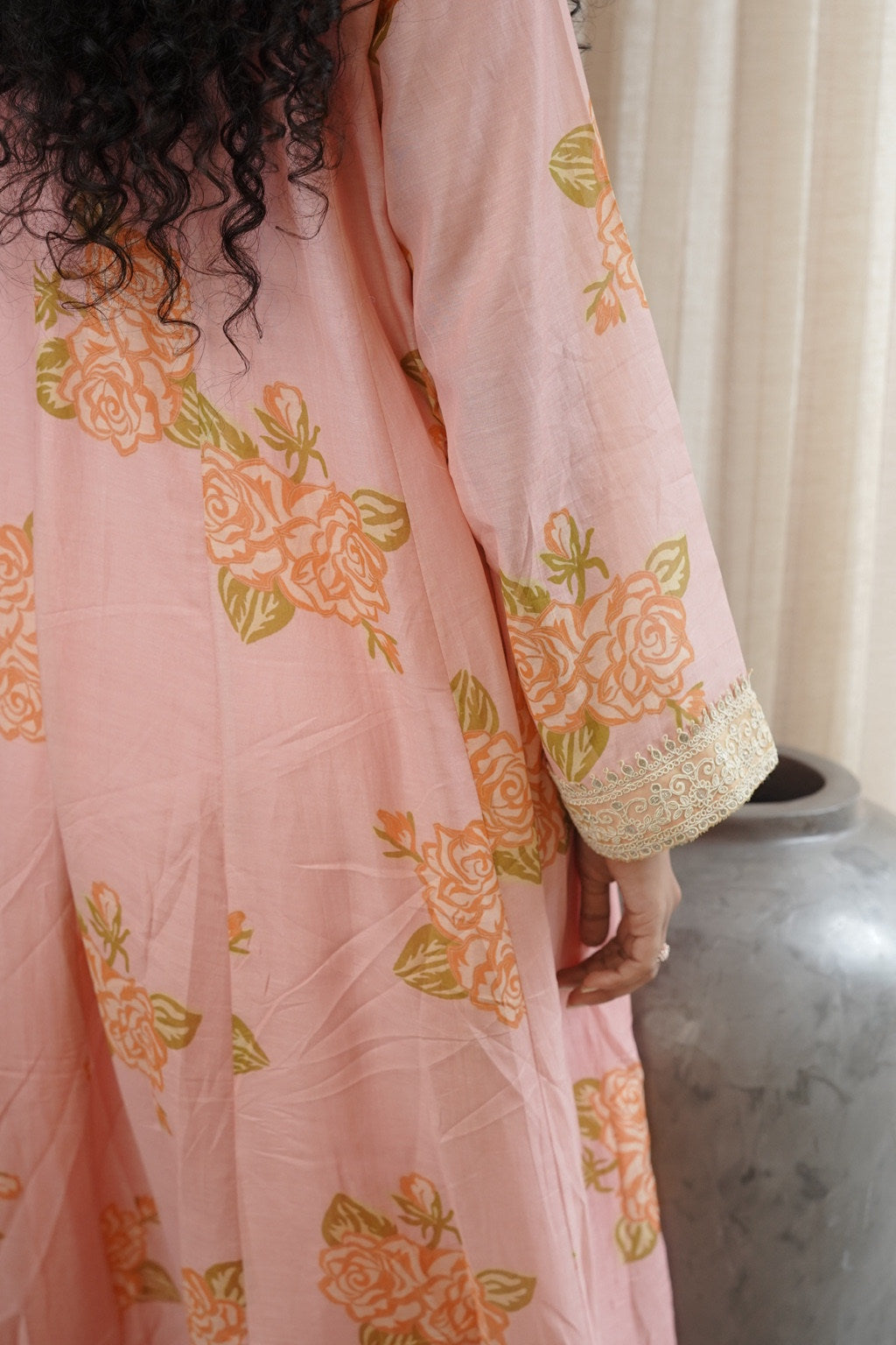 Blush Pink Floral Chanderi Long Top
