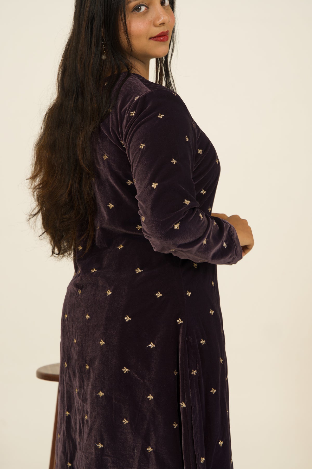 Velvet Gold Thread Embroidered Co-ord Set
