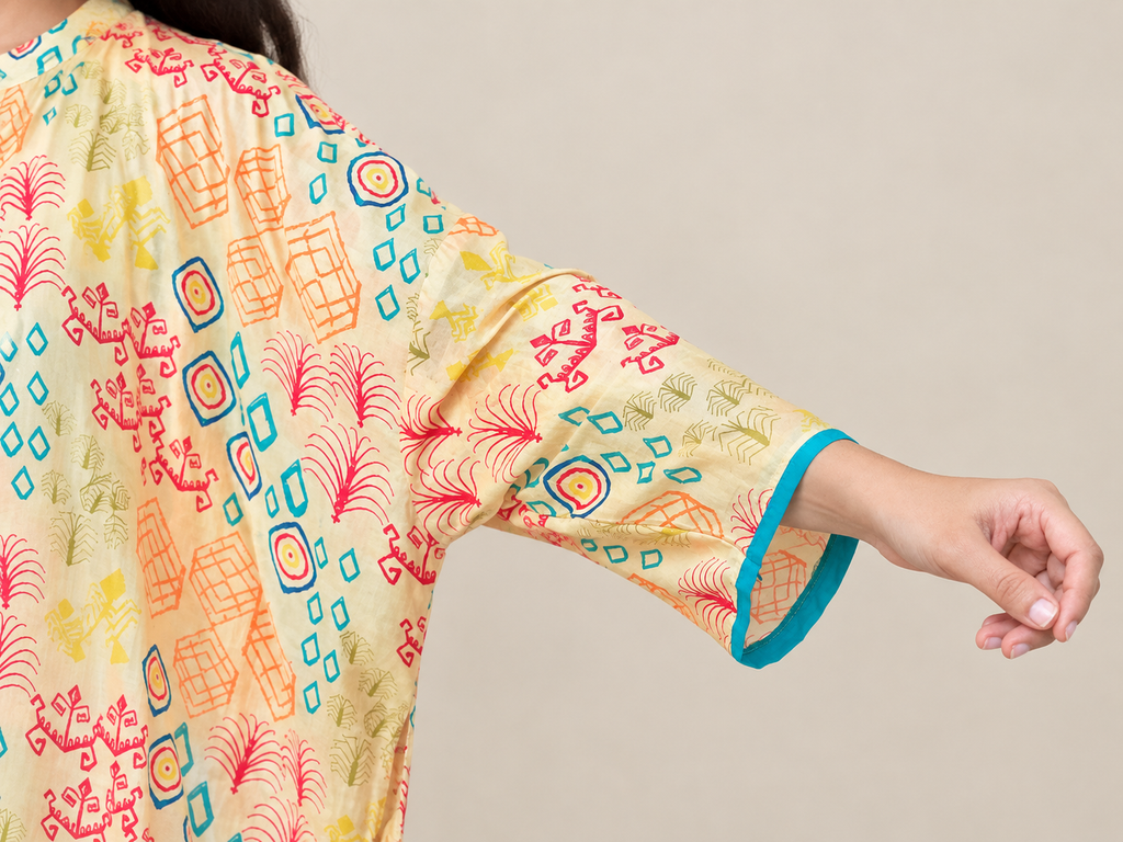 Multicolor Printed Muslin Free-Size Kaftan Top