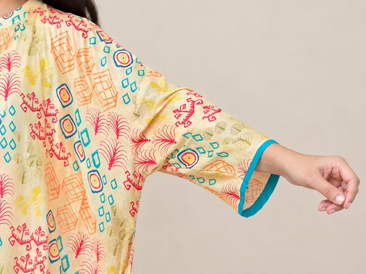 Multicolor Printed Muslin Free-Size Kaftan Top