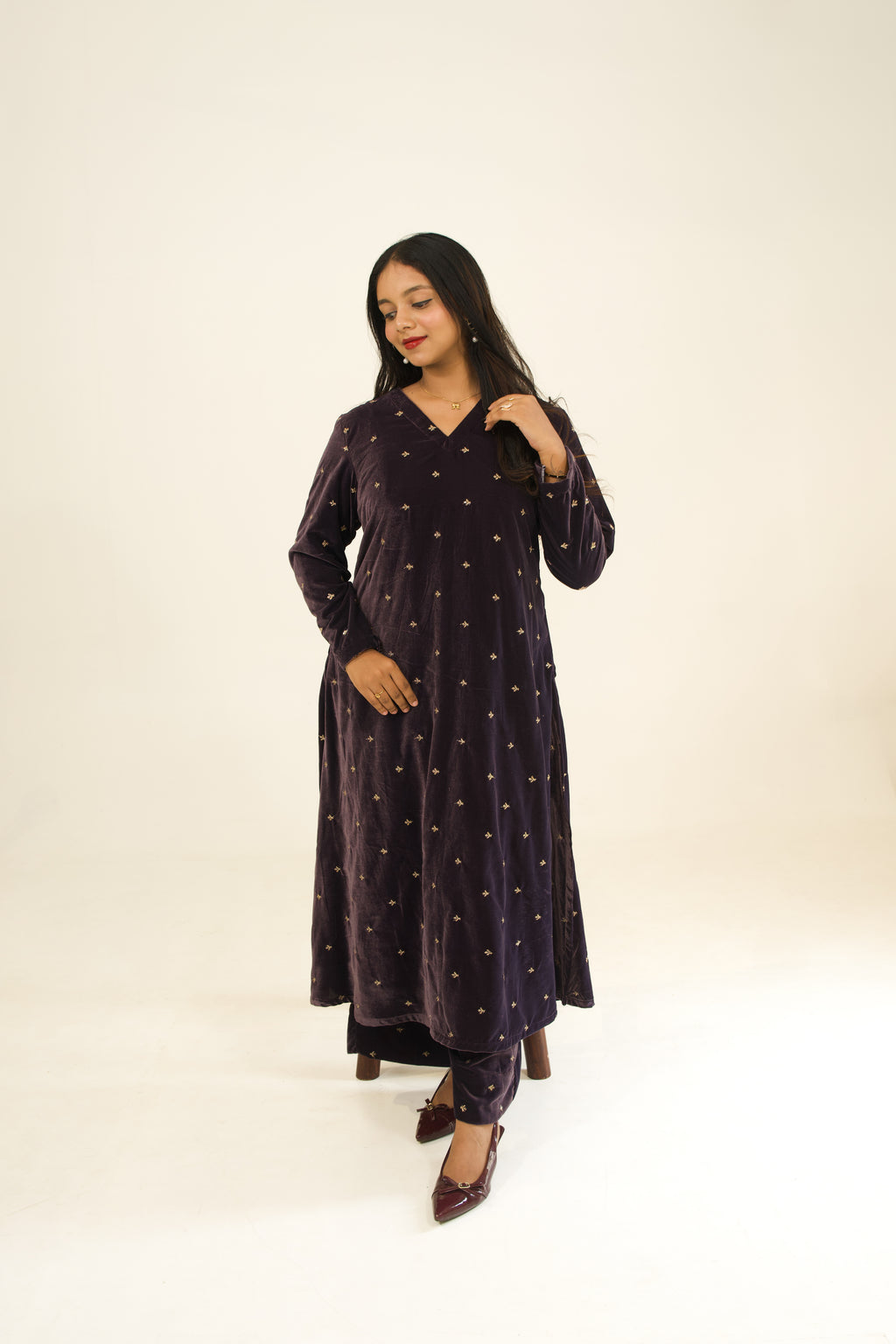 Velvet Gold Thread Embroidered Co-ord Set