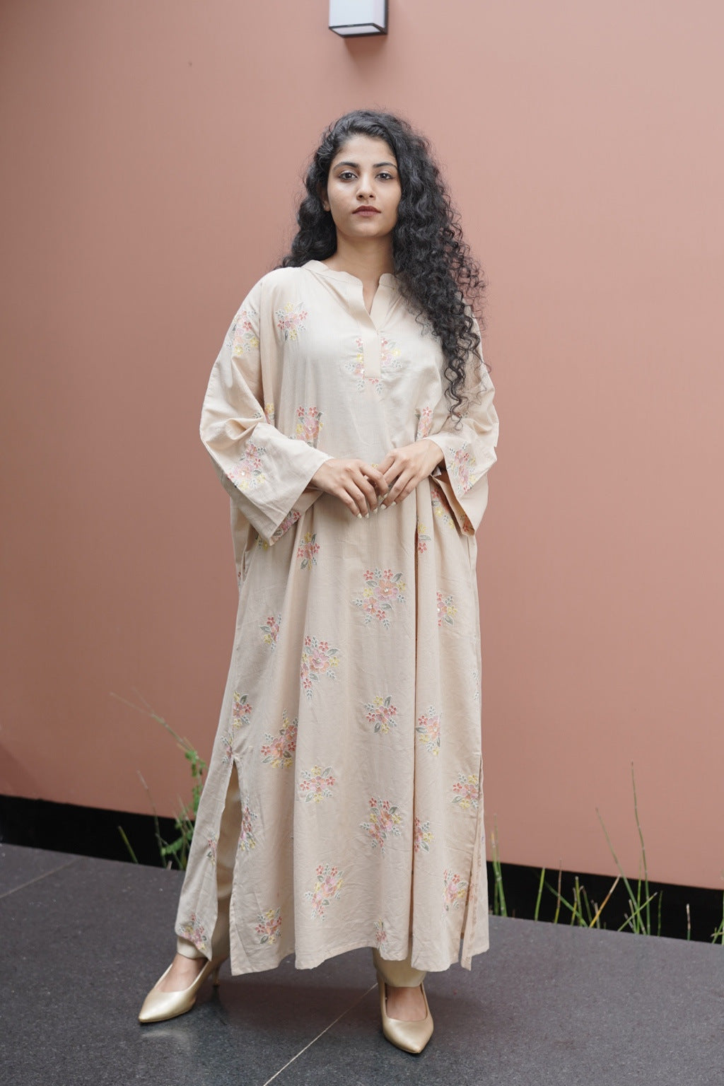 Ivory Beige Floral Embroidered Top