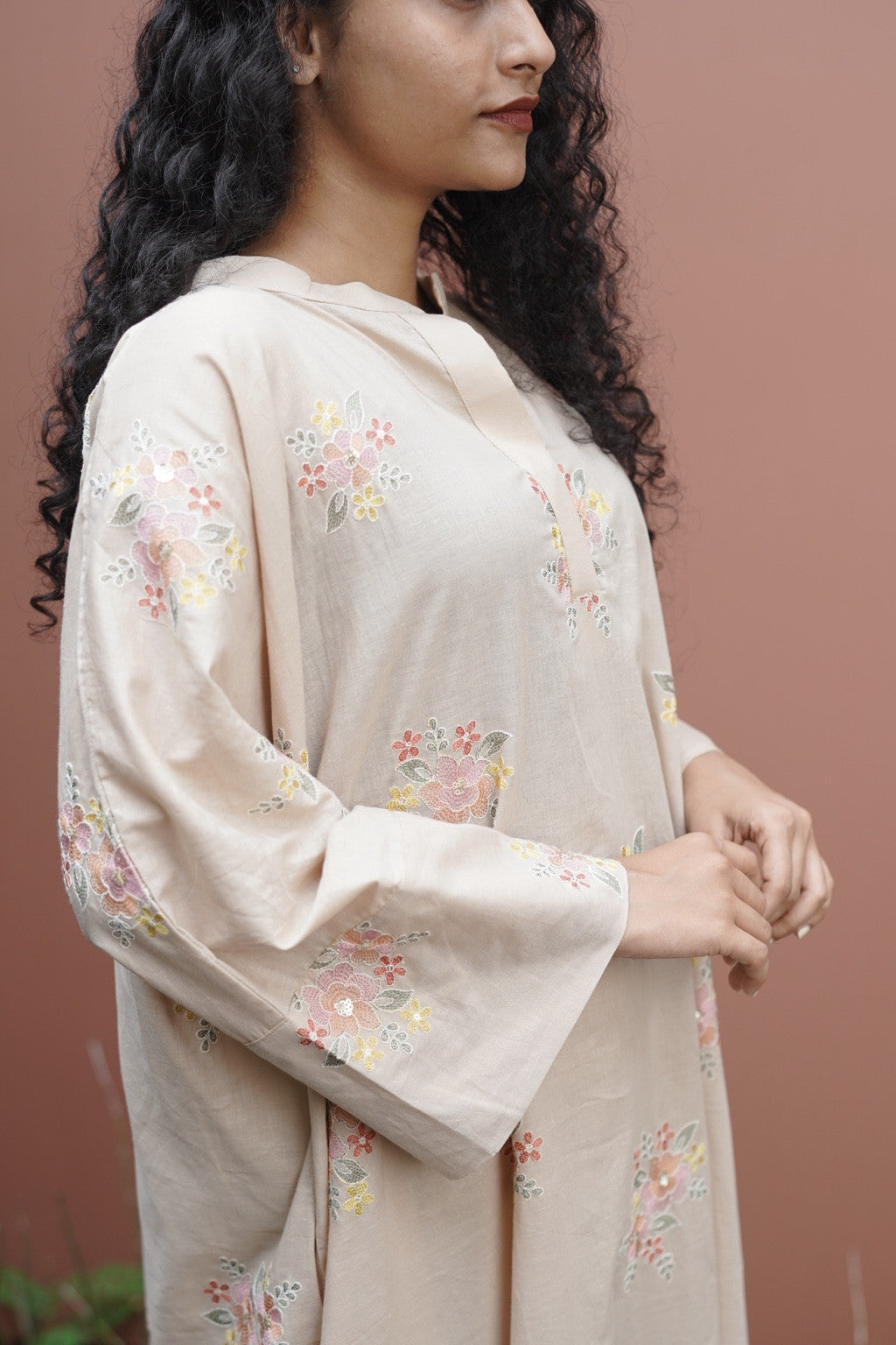 Ivory Beige Floral Embroidered Top