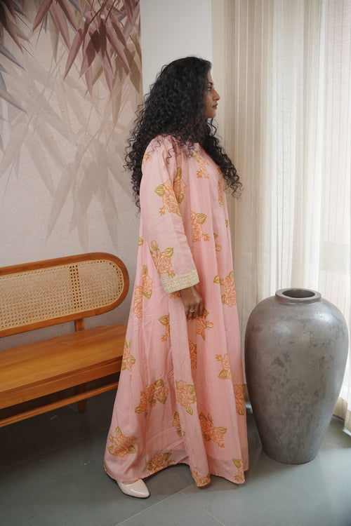 Blush Pink Floral Chanderi Long Top