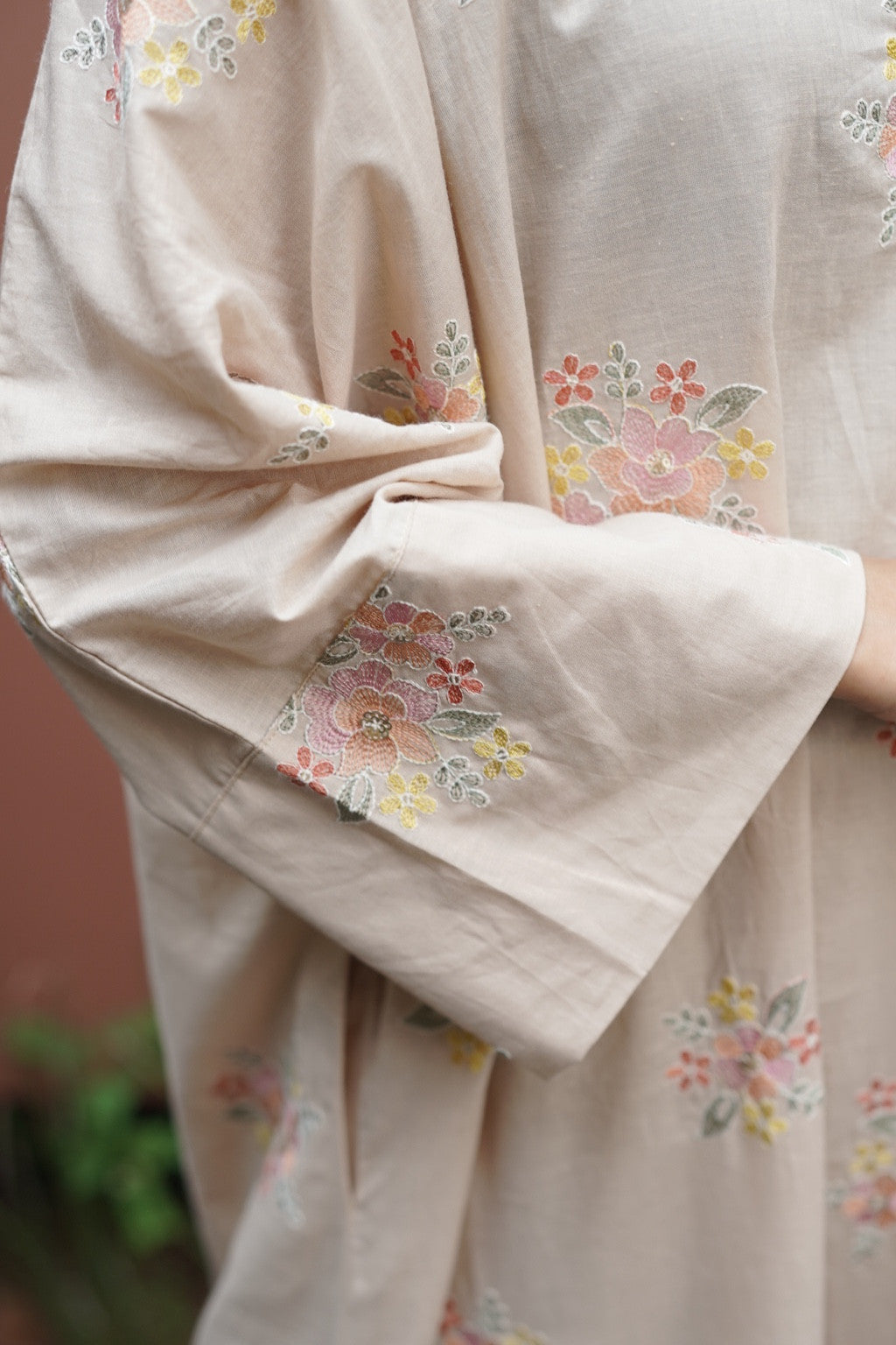 Ivory Beige Floral Embroidered Top